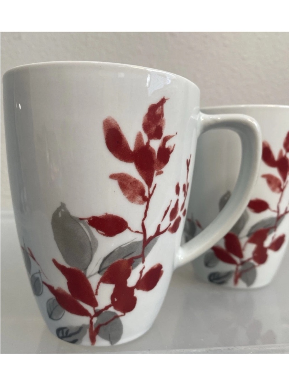 Corelle Coordinates Porcelain Mugs Kyoto Leaves Red Gray Cup Coffee Tea